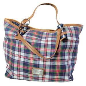 Tommy Hilfiger Madras Plaid Faux Leather Preppy Americana Tote Shoulder Bag 2011